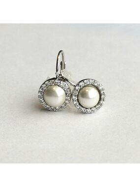 White Mabe pearl cz halo lever back earrings sterling silver 🆕
